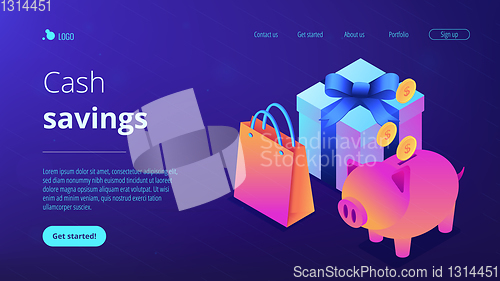 Image of Cash savings isometric 3D landing page.