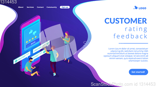 Image of Customer feedback isometric 3D landing page.