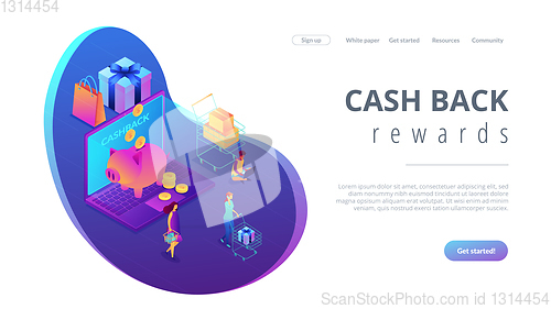 Image of Cash back isometric 3D landing page.