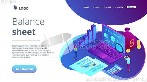 Image of Income statement isometric 3D landing page.