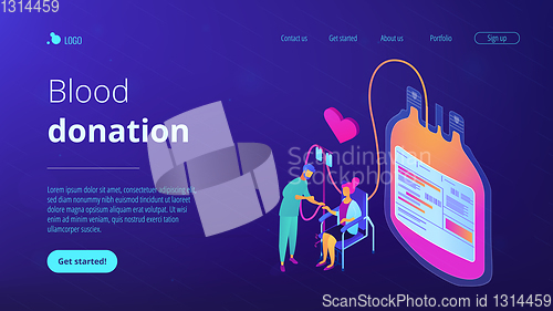 Image of Blood donation isometric 3D landing page.