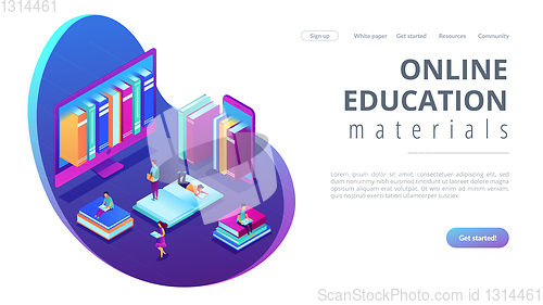 Image of E-library isometric 3D landing page.