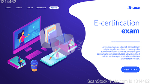 Image of E-learning isometric 3D landing page.