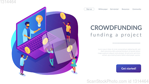 Image of Crowdfunding isometric 3D landing page.