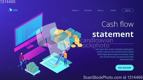 Image of Cash flow statement isometric 3D landing page.