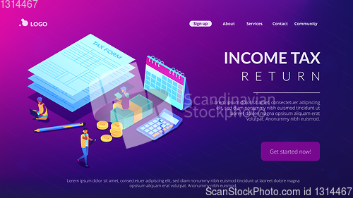 Image of Tax form isometric 3D landing page.