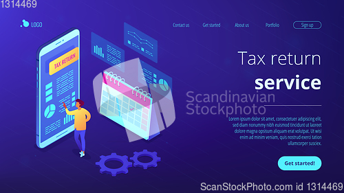 Image of Tax return service isometric 3D landing page.