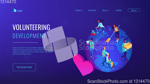 Image of Volunteering isometric 3D landing page.