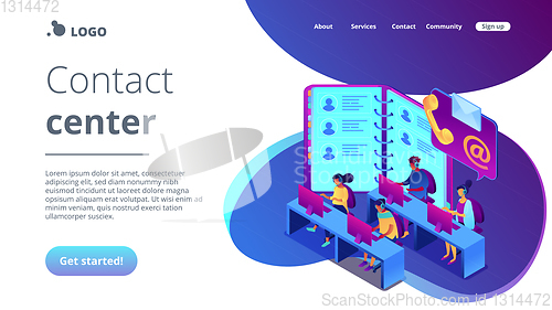 Image of Contact center isometric 3D landing page.