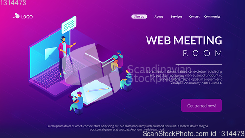 Image of Online presentation isometric 3D landing page.