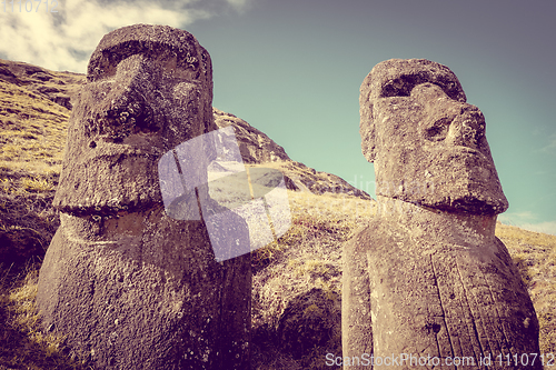 Image of Moais statues on Rano Raraku volcano, easter island