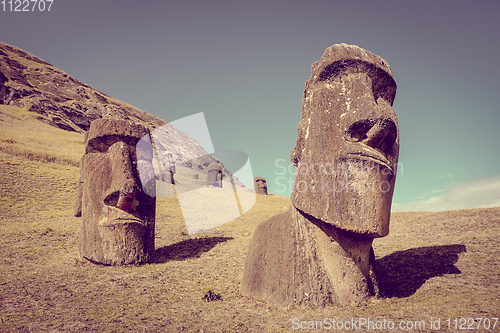 Image of Moais statues on Rano Raraku volcano, easter island