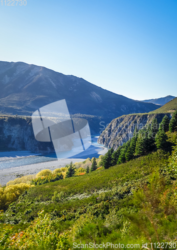 Image of Mountain canyon and river landscape in New Zealand