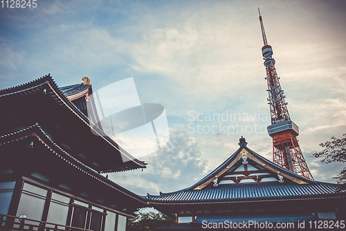 Image of Zojo-ji temple and Tokyo tower, Japan