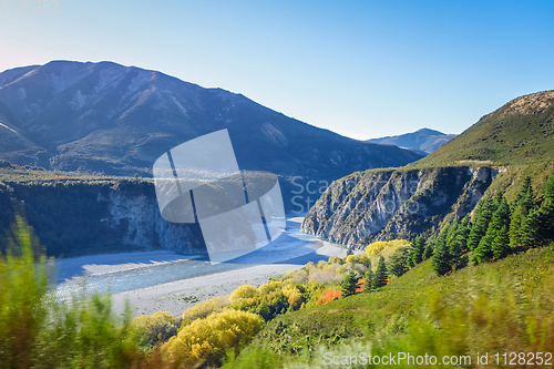 Image of Mountain canyon and river landscape in New Zealand