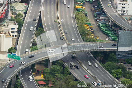 Image of Aerial view on highway overpass in Bangkok, Thailand