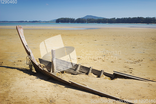 Image of Destroyed boat in area of sea tide