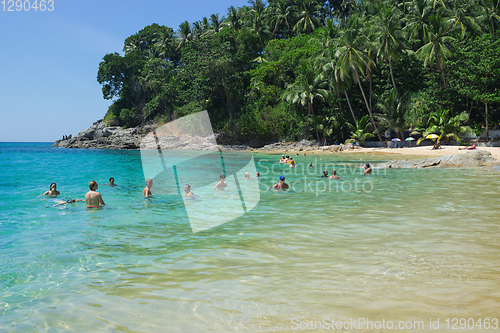 Image of Holidaymakers swimming in Bay of Andaman sea