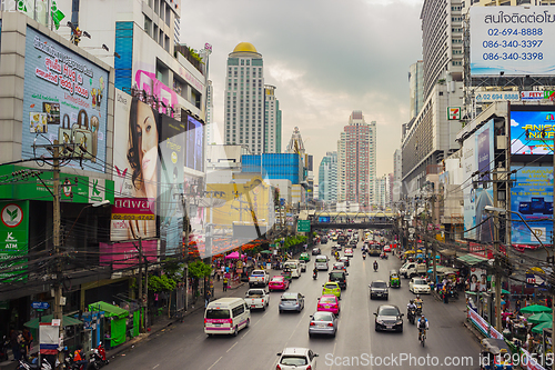 Image of Street scene with transport . Bangkok