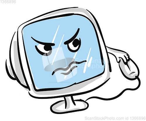 Image of Angry cartoon computer monitor and mouse vector illustration on 