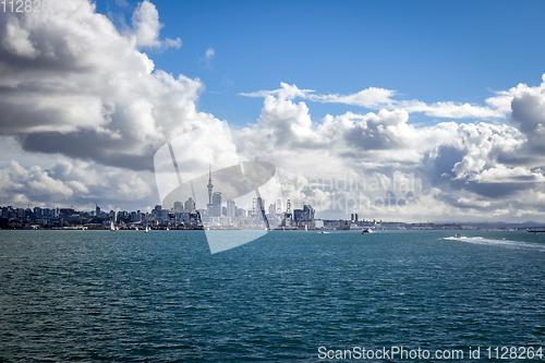 Image of Auckland view from the sea, New Zealand