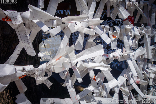 Image of Traditional Omikujis in a temple, Tokyo, Japan