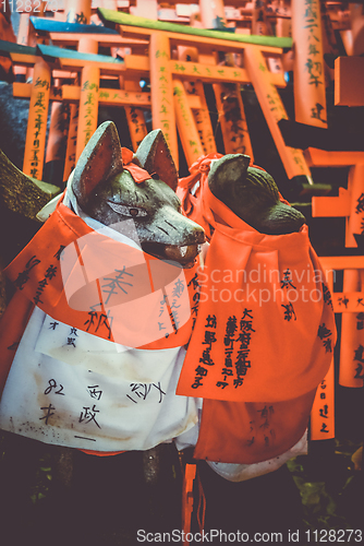 Image of Fox statues at Fushimi Inari Taisha, Kyoto, Japan