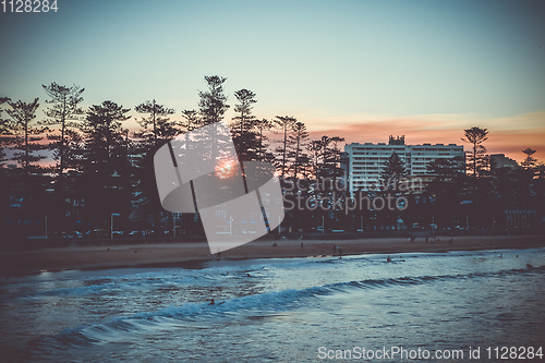 Image of Manly Beach at sunset, Sydney, Australia