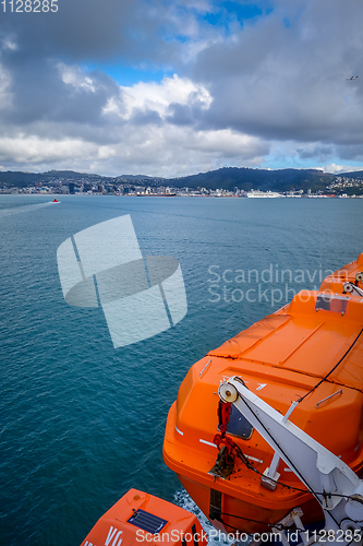 Image of Wellington city view from a ferry, New Zealand