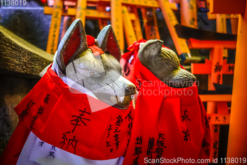Image of Fox statues at Fushimi Inari Taisha, Kyoto, Japan