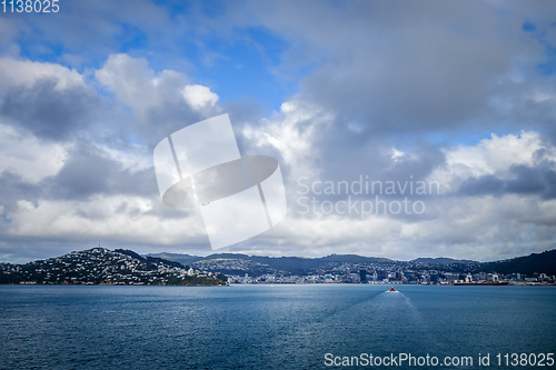 Image of Wellington city view from the sea, New Zealand