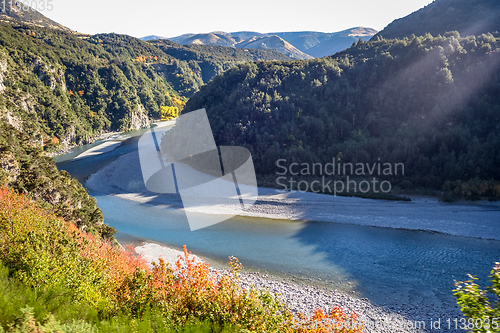 Image of Mountain canyon and river landscape in New Zealand