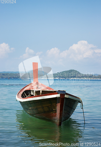 Image of Wooden boat on  tropical sea,  Phuket, Thailand