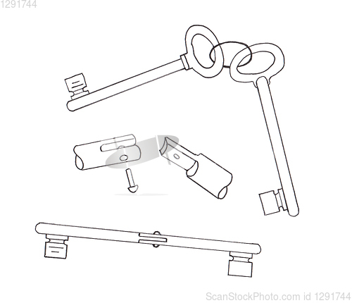Image of Two keys spliced by hinge. Sketch