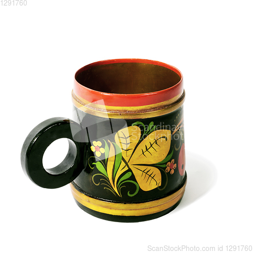 Image of Wooden mug, painted with floral ornament in th style of Khokhloma