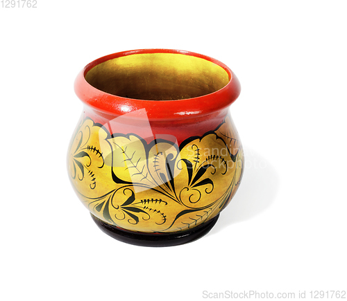 Image of Wooden pot, painted with floral ornament in style of Khokhloma