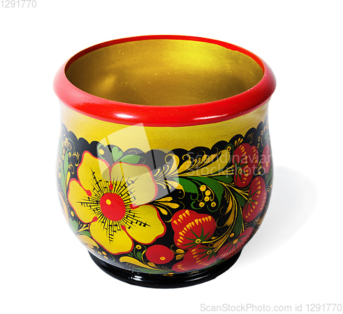 Image of Wooden glassful, painted with floral ornament in style of Khokhloma