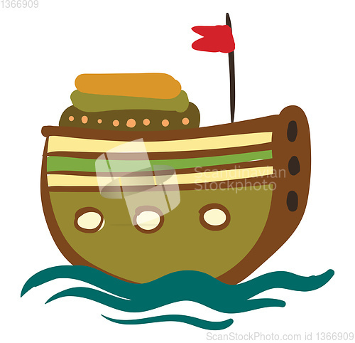 Image of A wooden ship with red flag vector or color illustration