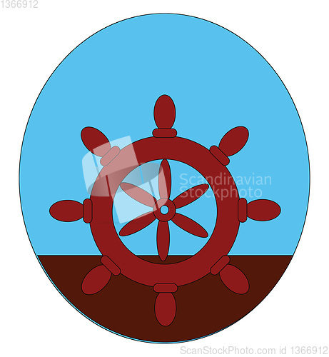 Image of A maroon-colored ship\'s steering wheel/Helm vector or color illu