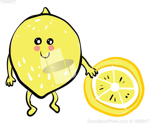Image of A lemon emoji holding a piece of half-cut lemon vector or color 