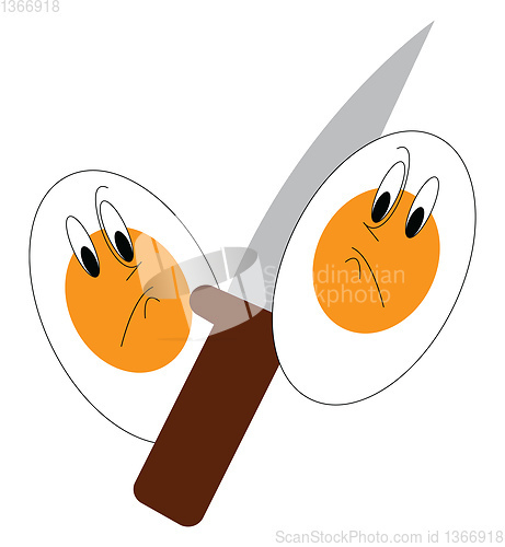 Image of Two egghalfs with a knife between vector illustration on white b
