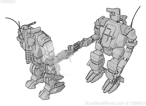 Image of Simple vector illustration of two grey robots shaking hands