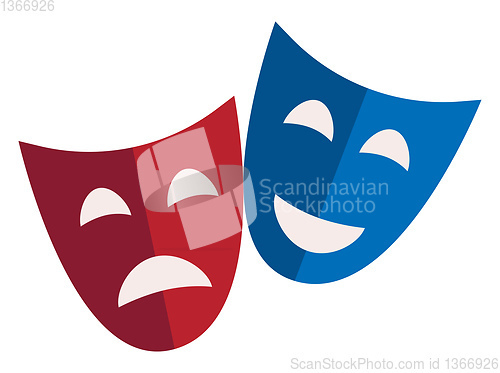 Image of Comedy and tragic mask of red and blue color used in theatres ve