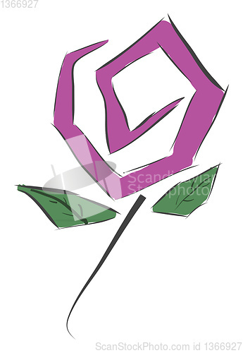 Image of Simple purple flower with gren leaves vector illustration on whi