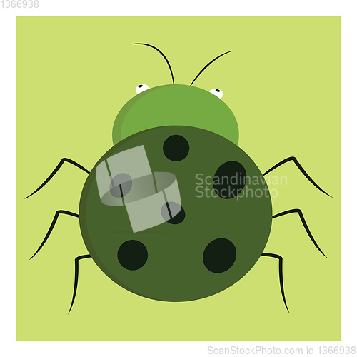 Image of Cartoon of a green bug with black dots vector illustration on wh