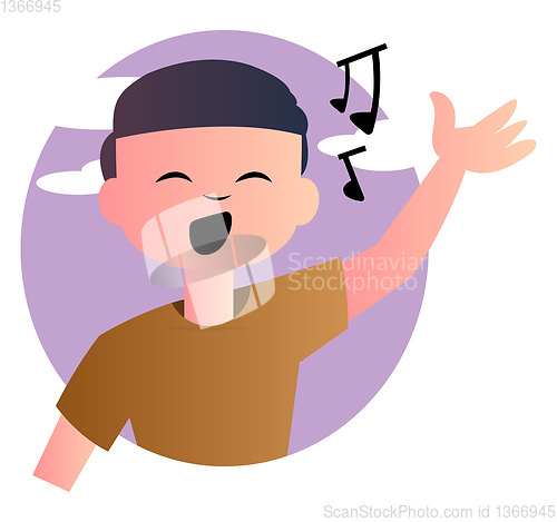 Image of Cartoon boy singing vector illustration on white background