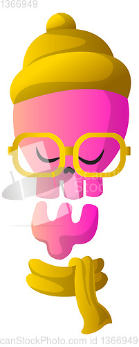 Image of Pink cartoon skull with yellow hat vector illustartion on white 
