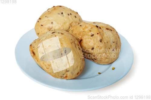 Image of Three bun wheat on plate isolated on white