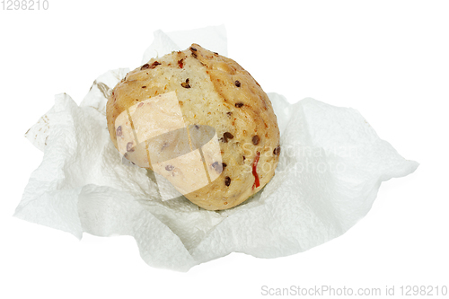 Image of Bun wheat on a paper napkin on white