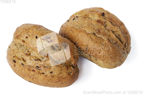 Image of Two oatmeal buns,  white background